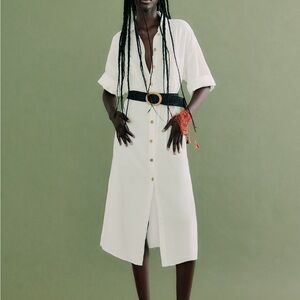 Zara belted linen blend shirt dress